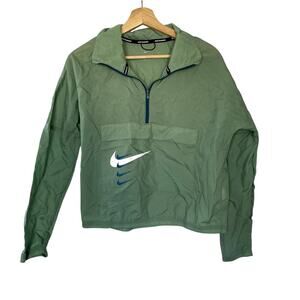 Nike Running green waterproof jacket nylon womens S 4 swoosh design front pocket